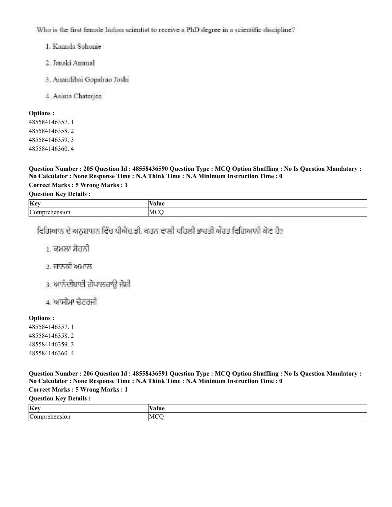 CUET 2023 English Punjabi Shift 3 Question Papers - 22 June 2023 - Page 247