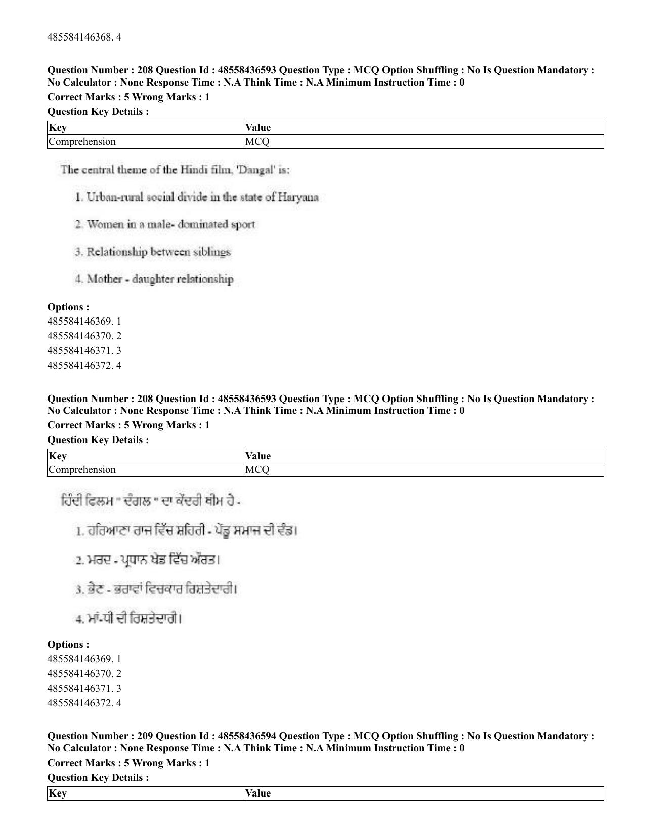 CUET 2023 English Punjabi Shift 3 Question Papers - 22 June 2023 - Page 250