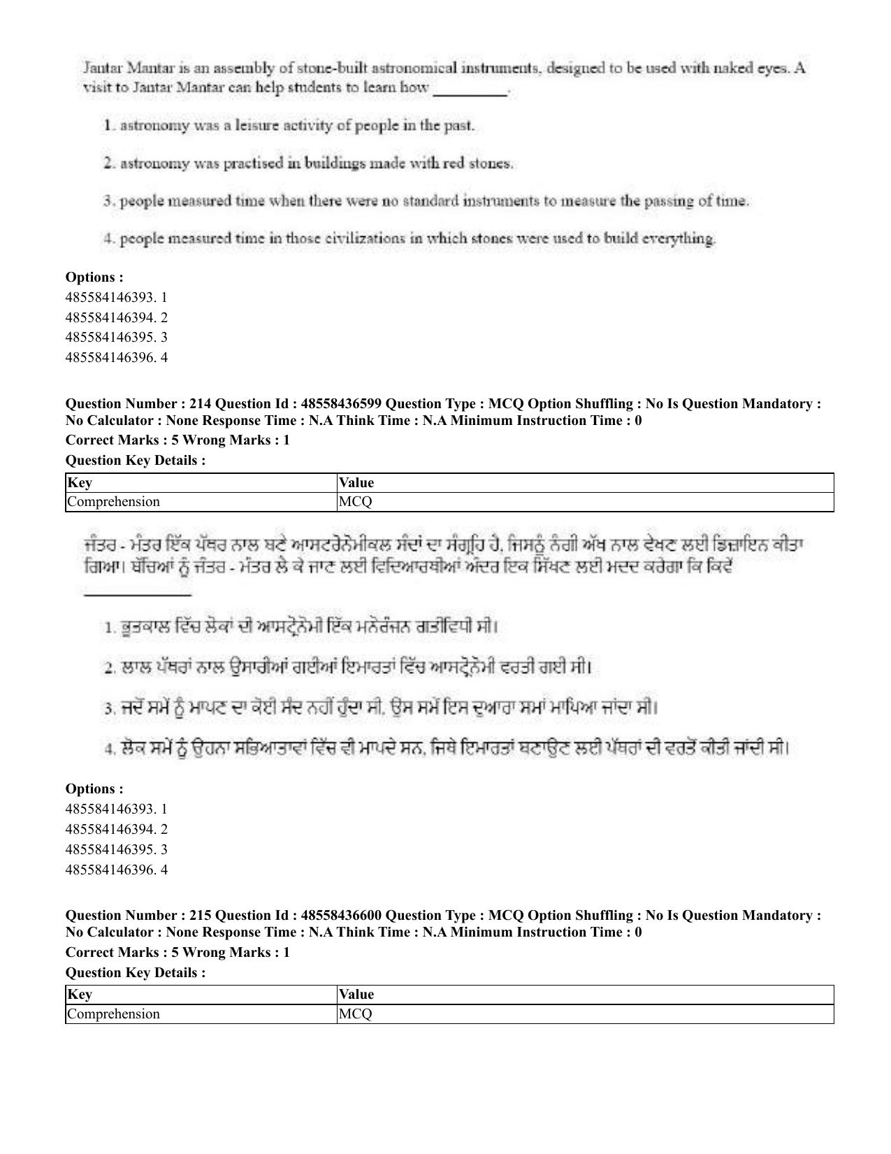 CUET 2023 English Punjabi Shift 3 Question Papers - 22 June 2023 - Page 256