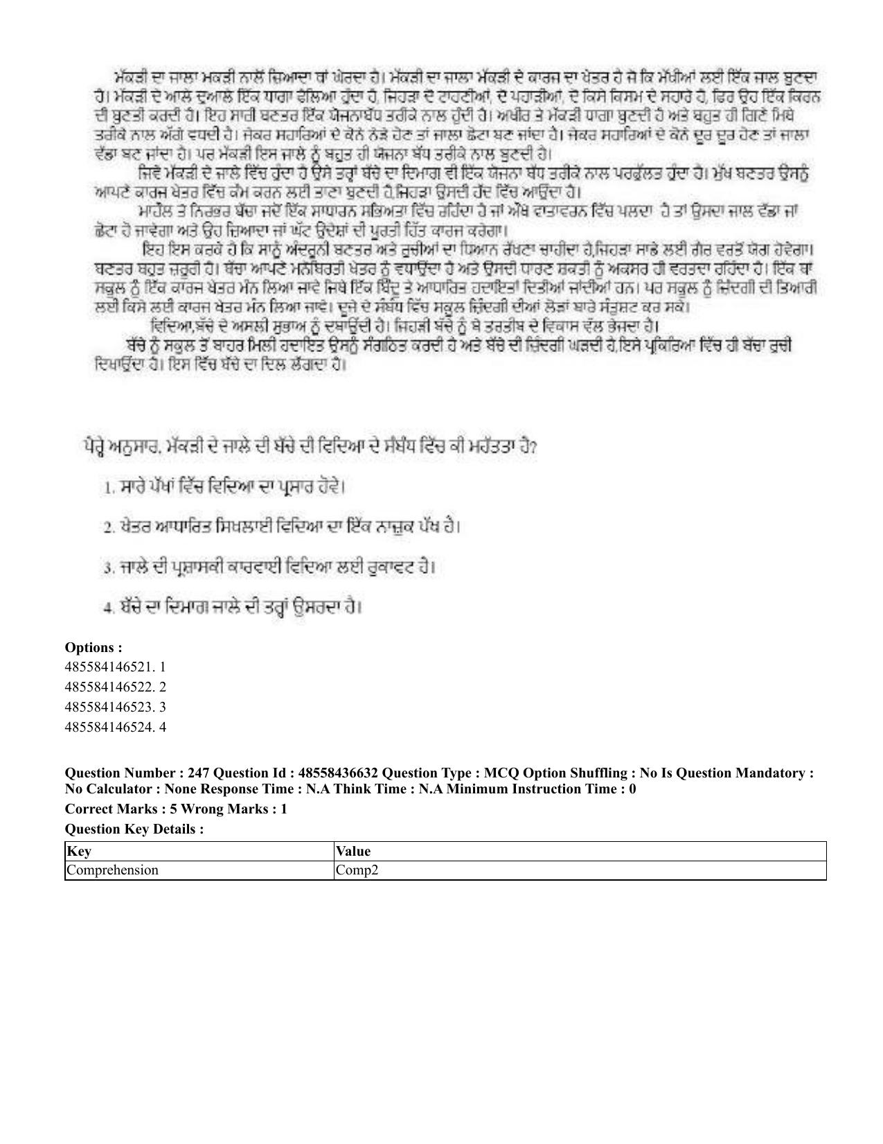 CUET 2023 English Punjabi Shift 3 Question Papers - 22 June 2023 - Page 294