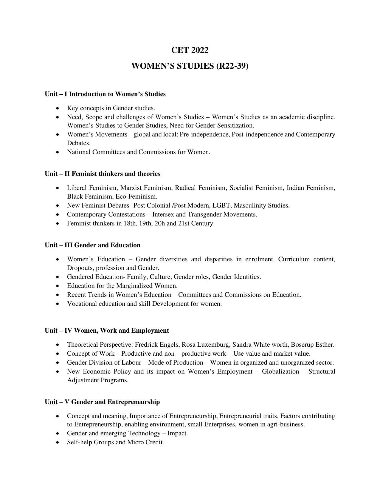 AP RCET Women’s Studies Syllabus - Page 1