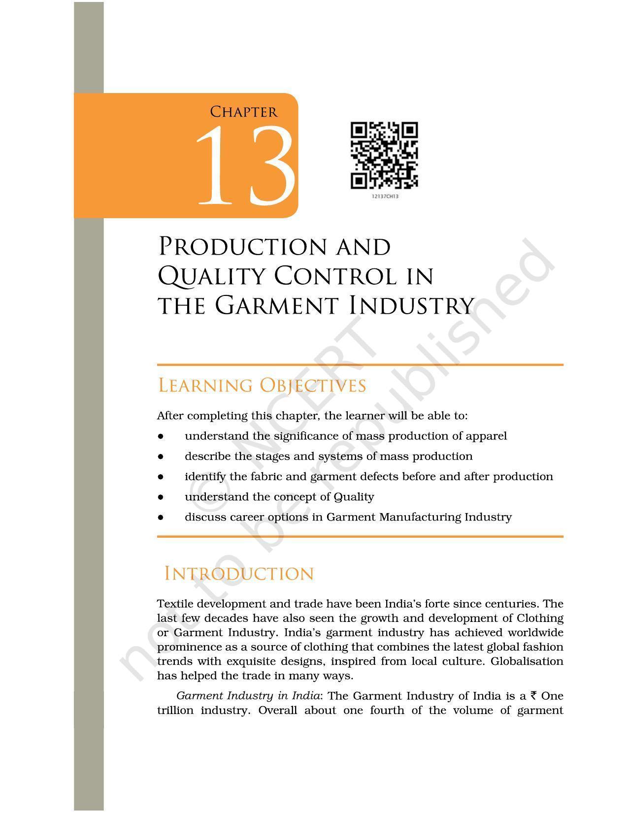 NCERT Book for Class 12 Home Science (Part -II) Chapter 13 Production and Quality Control in the Garment Industry - Page 1