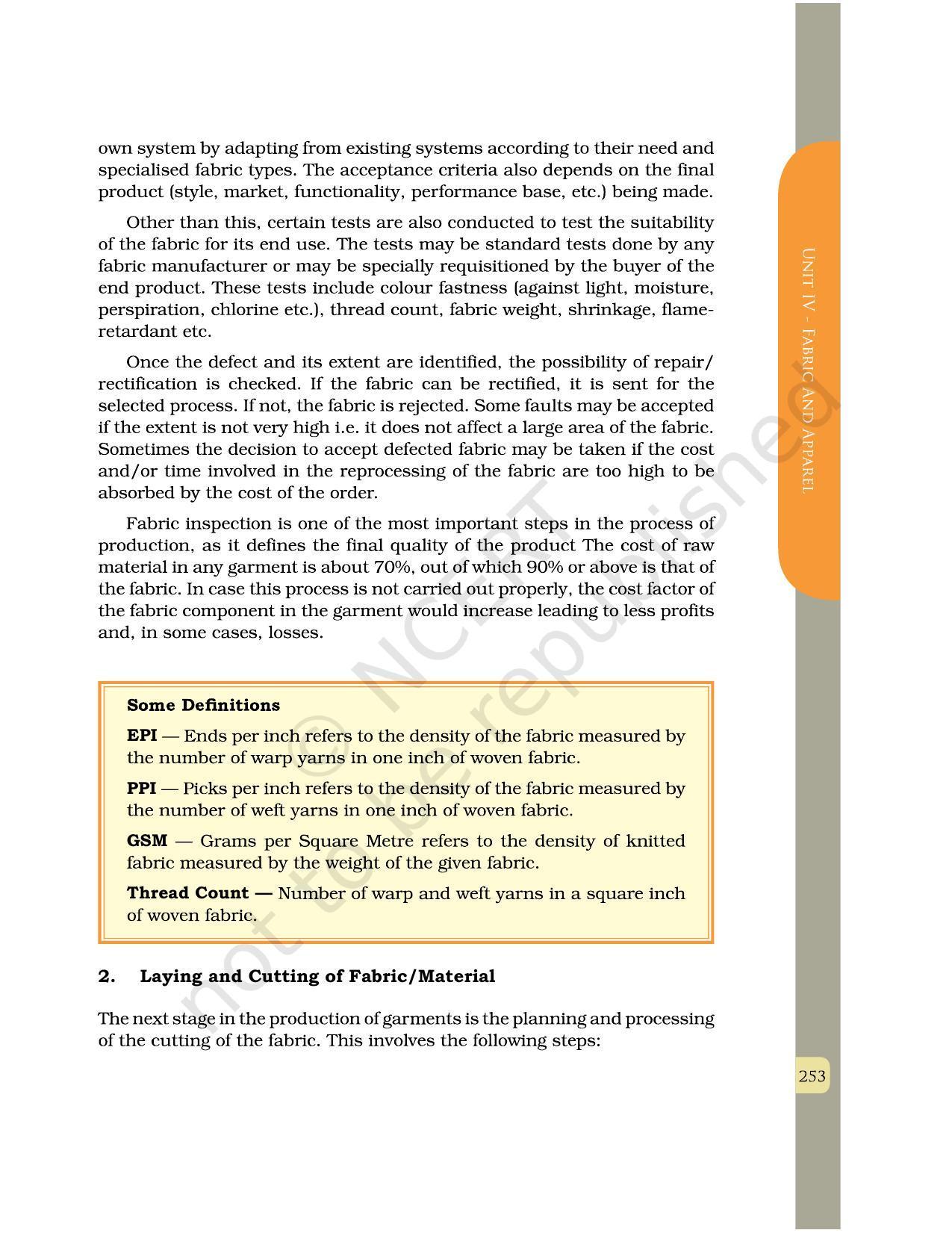 NCERT Book for Class 12 Home Science (Part -II) Chapter 13 Production and Quality Control in the Garment Industry - Page 6