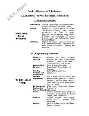 AMU Entrance Exam: B.E. (Evening) Syllabus