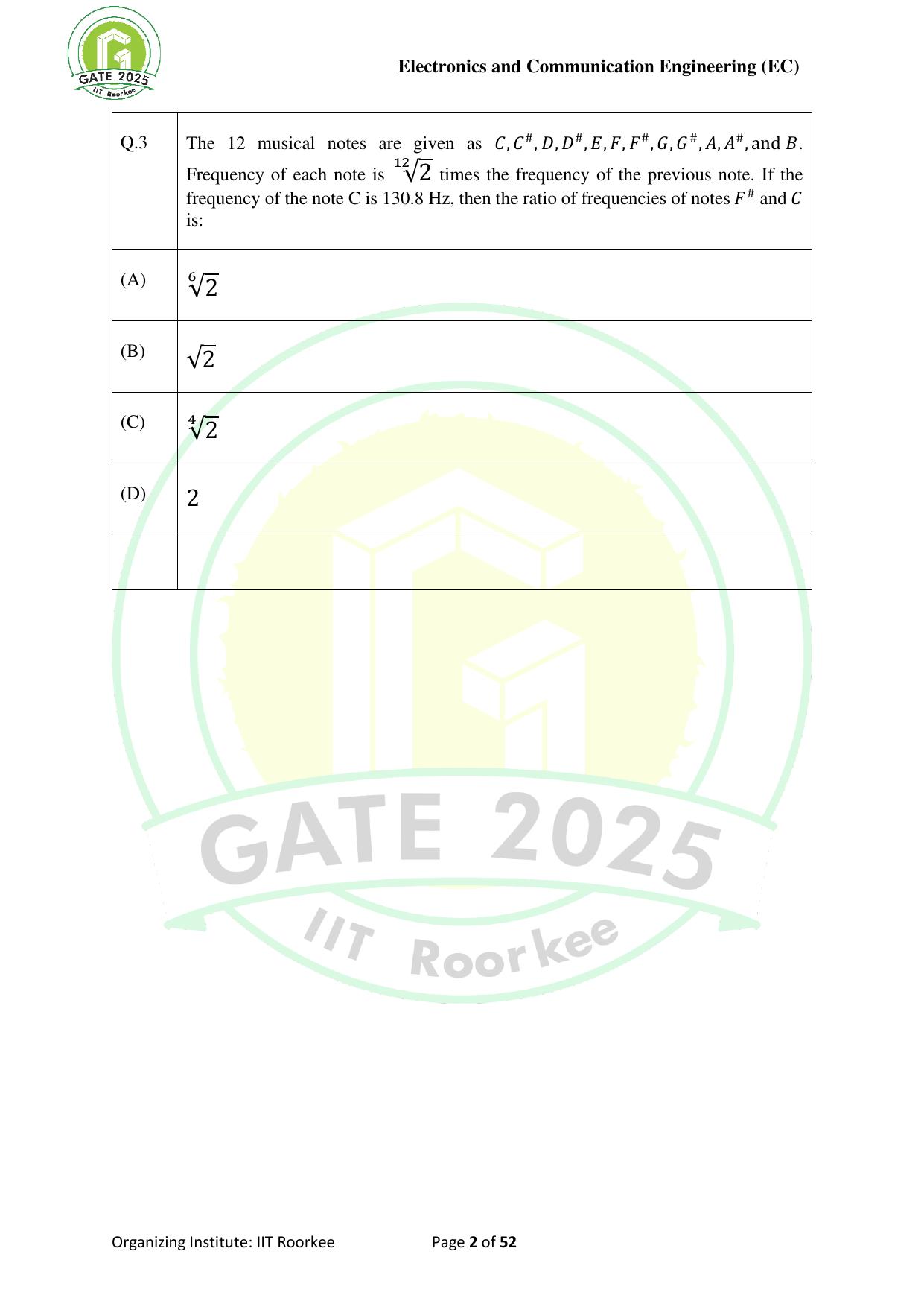 GATE 2025 Electronics and Communication Engineering (EC) Question Paper - Page 2