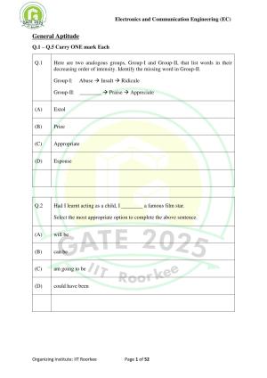 GATE 2025 Electronics and Communication Engineering (EC) Question Paper