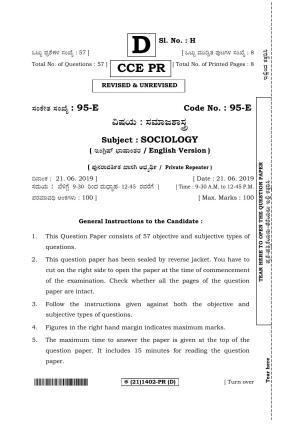 Karnataka SSLC SOCIOLOGY - ENGLISH (95E-CCE%20PR (21_1402-PR)D) (Supplementary) June 2019 Question Paper