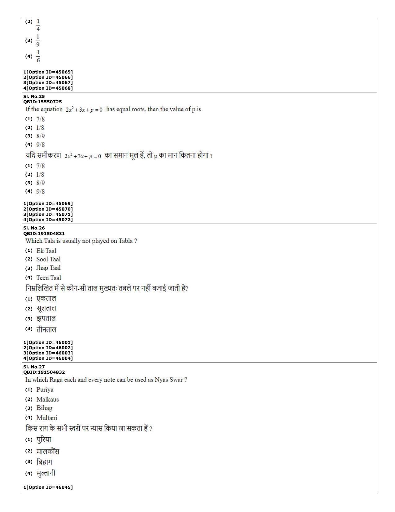 CUET (PG) 2022: PGQP-78 MPA in Instrumental Music (Sitar, Violin, Flute &Tabla)  (11-09-2022) Question Paper - Page 11