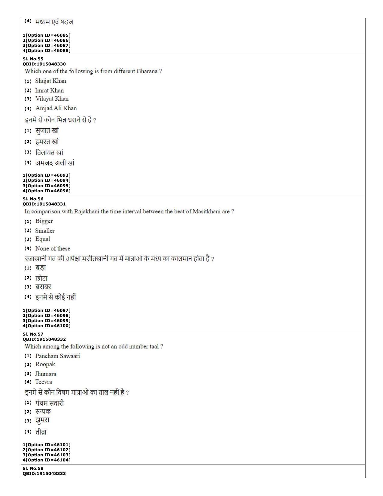 CUET (PG) 2022: PGQP-78 MPA in Instrumental Music (Sitar, Violin, Flute &Tabla)  (11-09-2022) Question Paper - Page 20