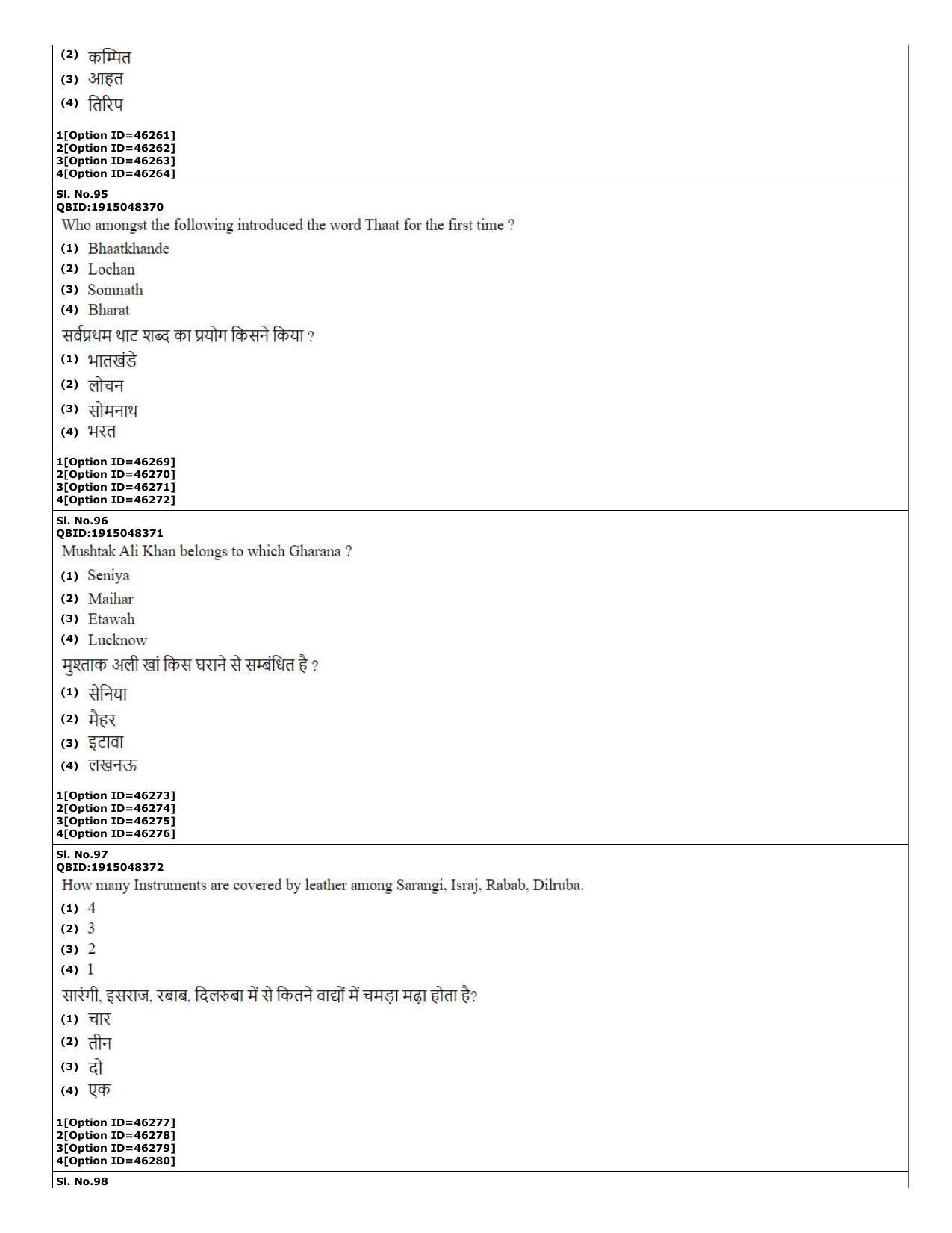 CUET (PG) 2022: PGQP-78 MPA in Instrumental Music (Sitar, Violin, Flute &Tabla)  (11-09-2022) Question Paper - Page 36