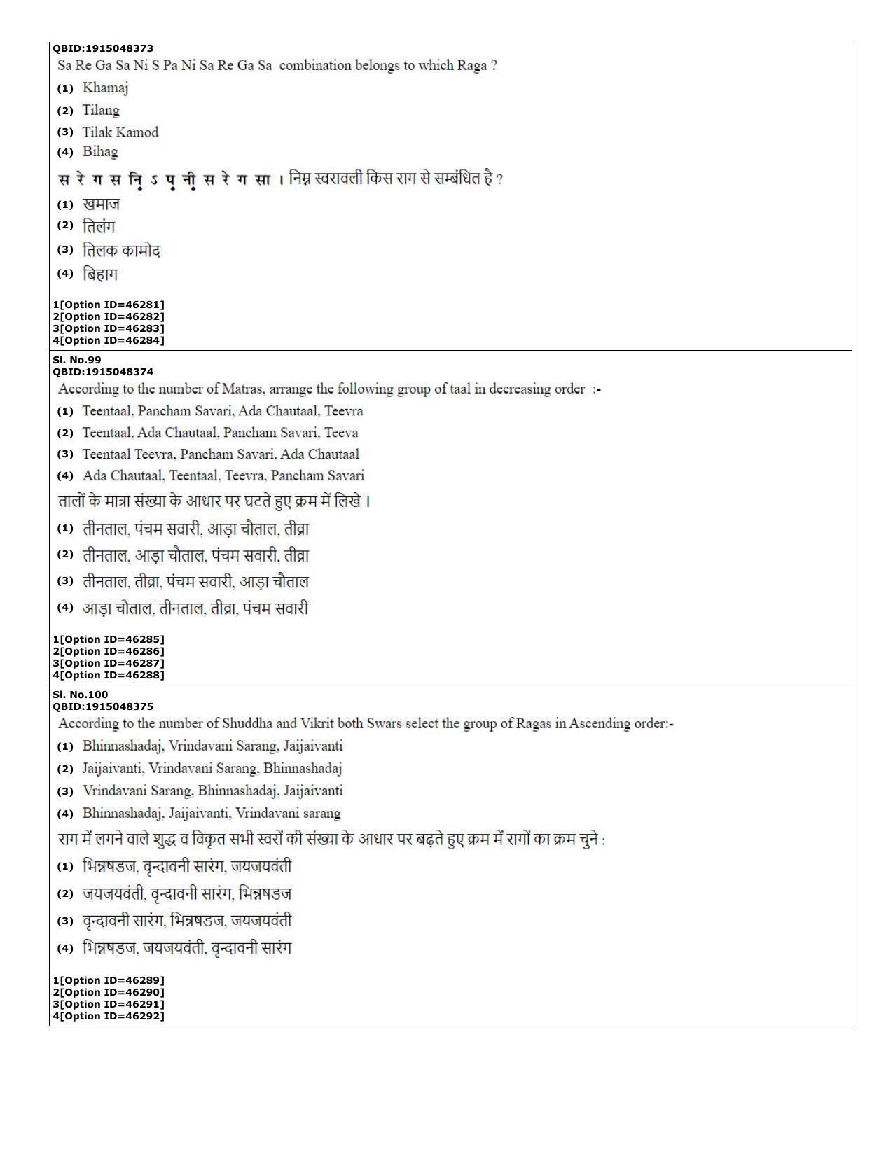 CUET (PG) 2022: PGQP-78 MPA in Instrumental Music (Sitar, Violin, Flute &Tabla)  (11-09-2022) Question Paper - Page 37