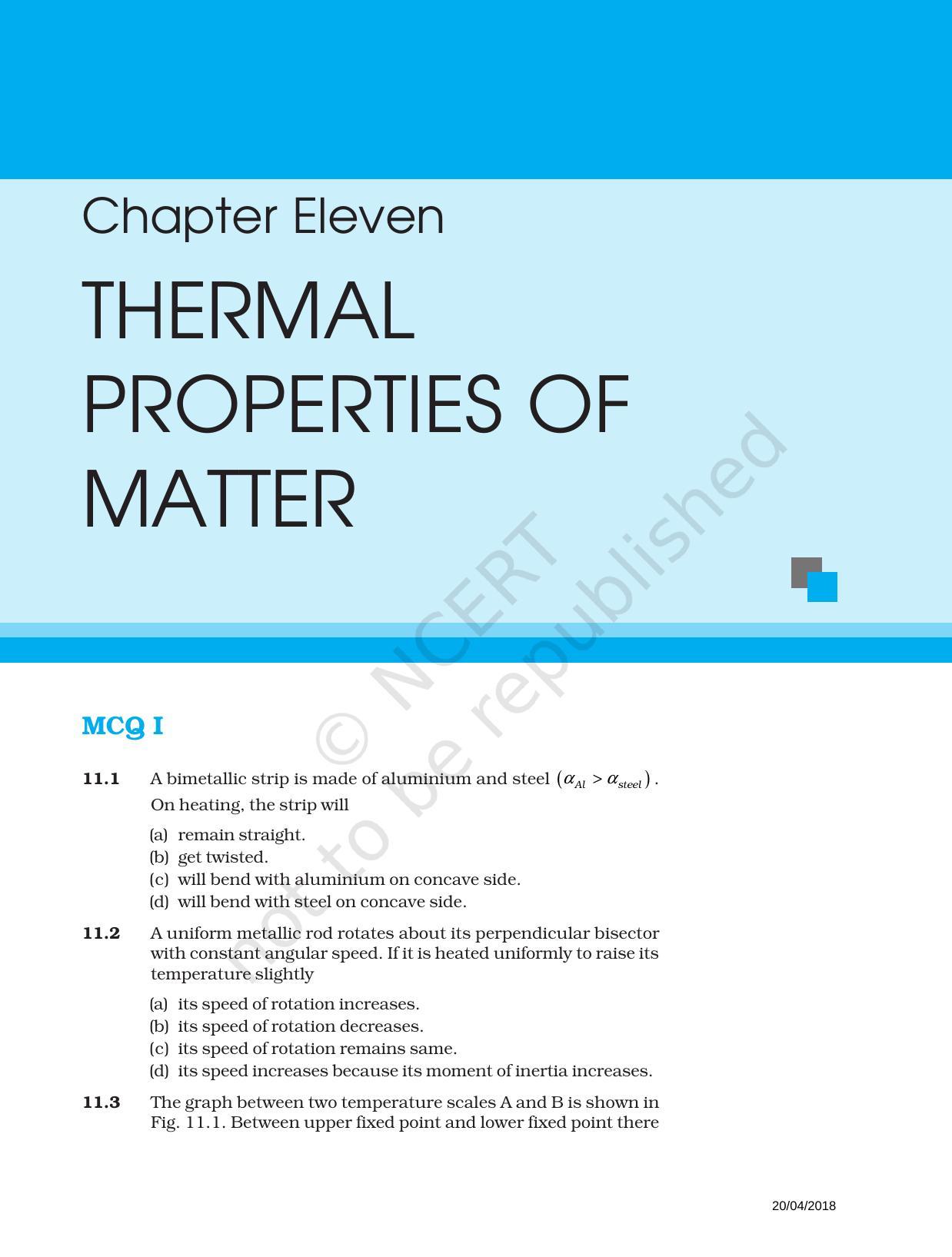 NCERT Exemplar Book for Class 11 Physics: Chapter 10 Thermal Properties of Matter - Page 1