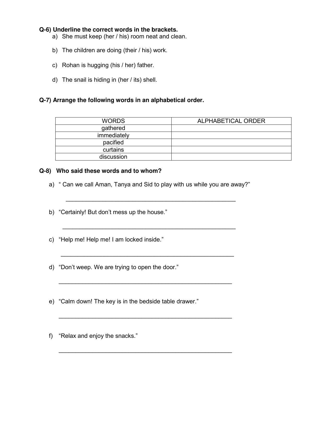 Worksheet for Class 3 English Assignment 10 - Page 2