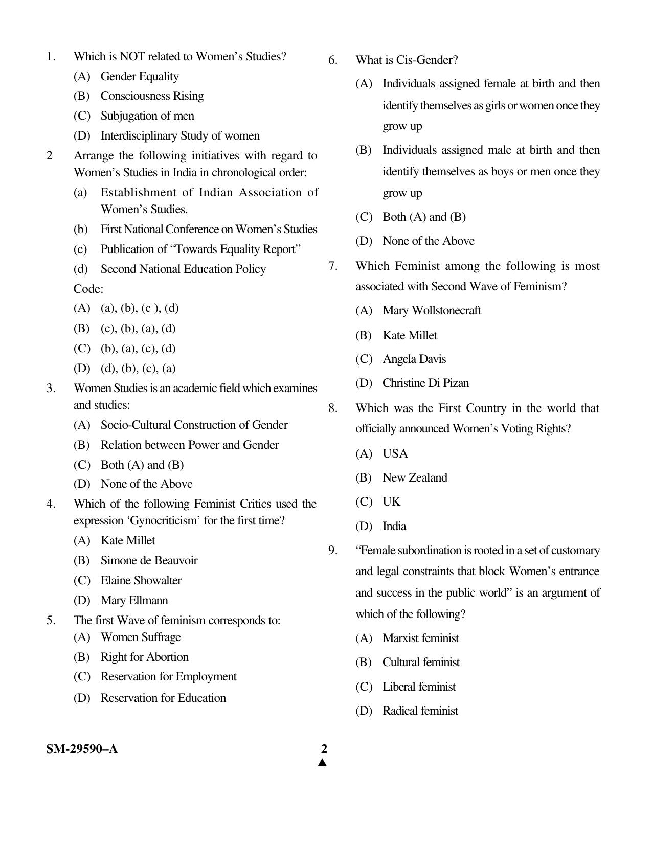 KUET 2023 M.A.Gender Studies Question Paper - Page 2