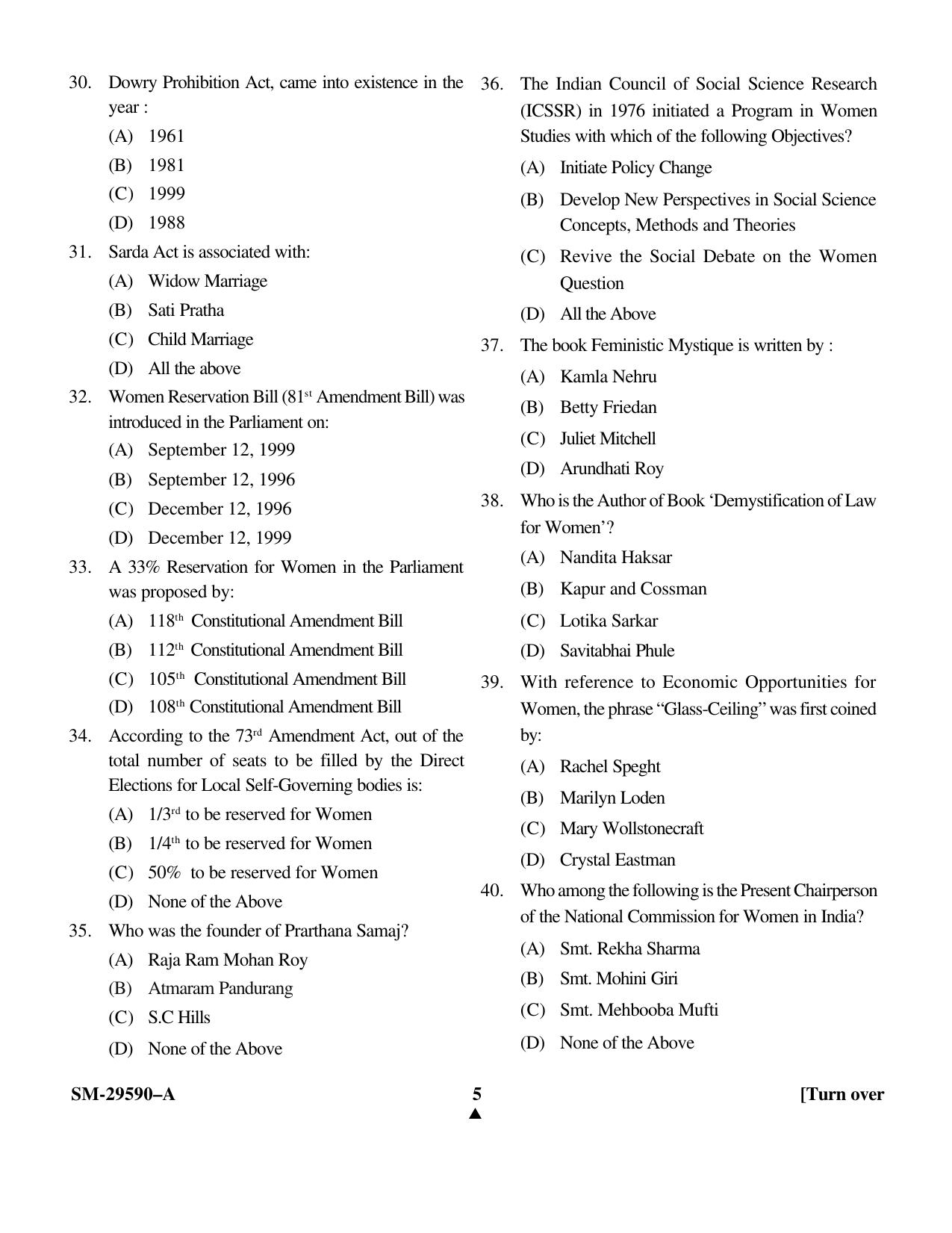 KUET 2023 M.A.Gender Studies Question Paper - Page 5