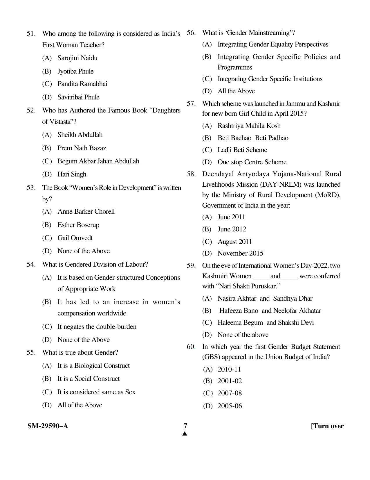 KUET 2023 M.A.Gender Studies Question Paper - Page 7
