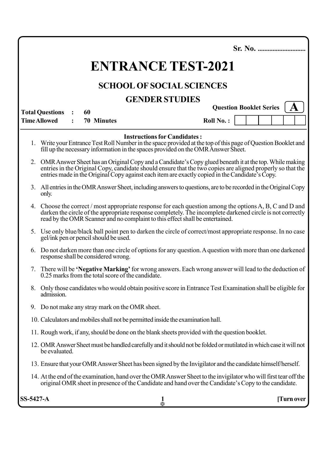 KUET 2023 M.A.Gender Studies Question Paper - Page 9
