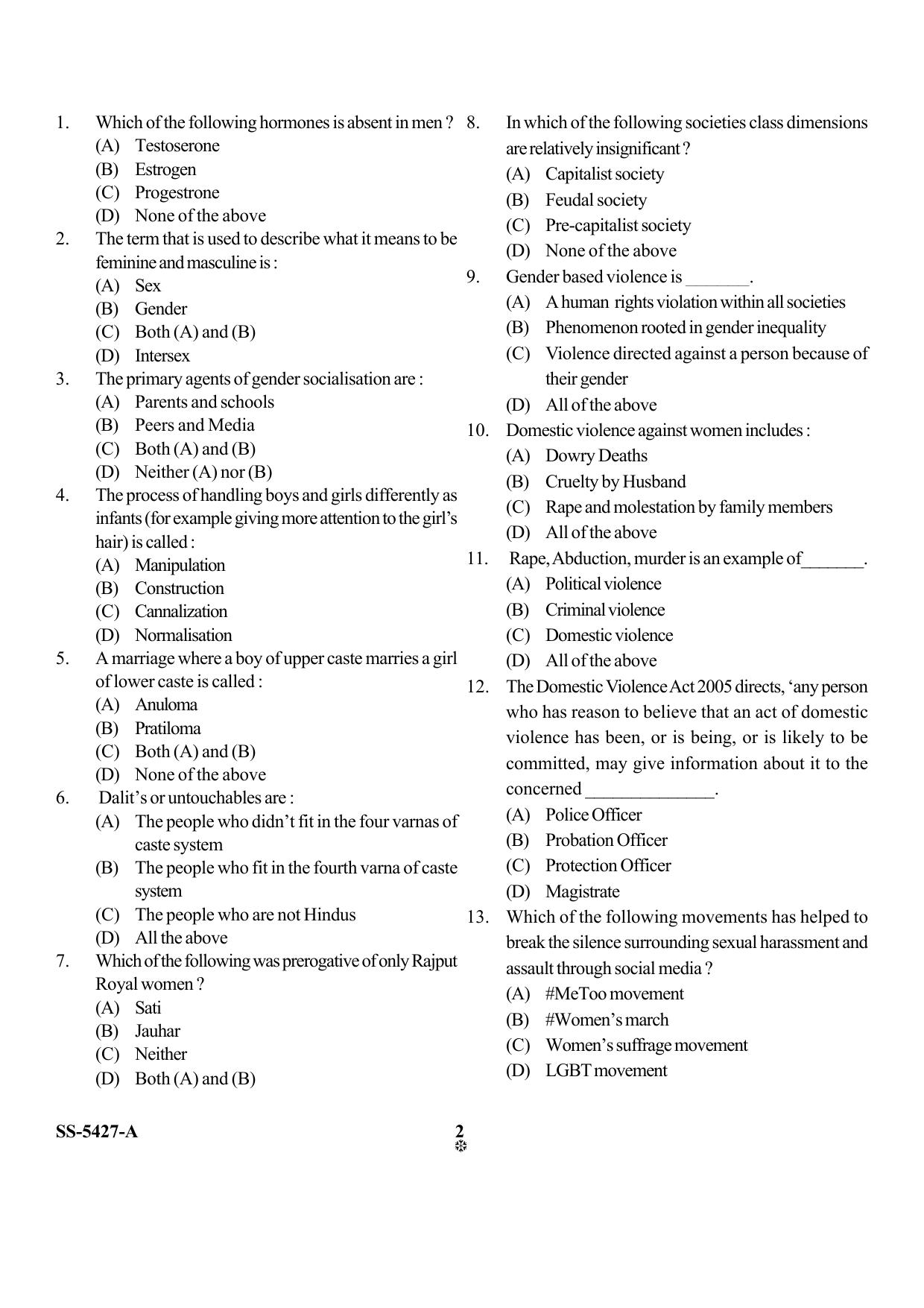 KUET 2023 M.A.Gender Studies Question Paper - Page 10