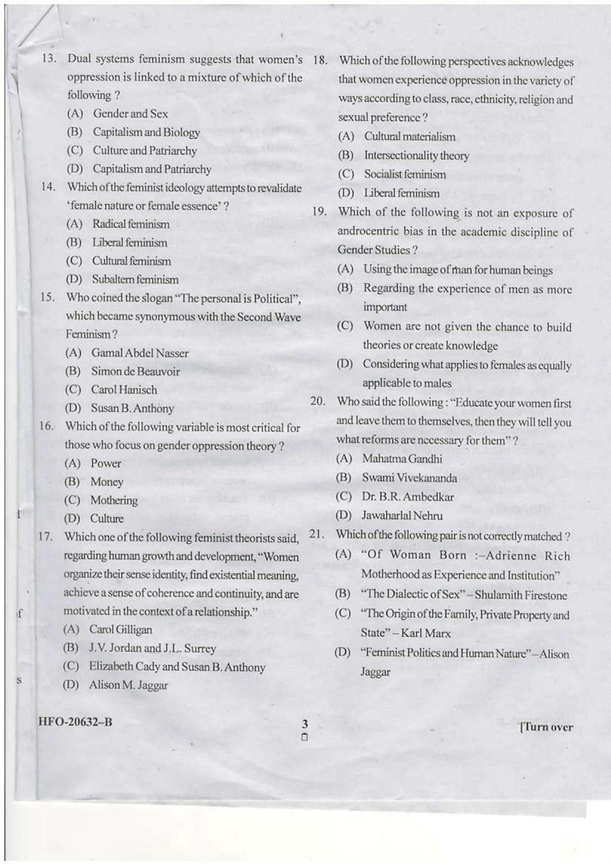 KUET 2023 M.A.Gender Studies Question Paper - Page 17