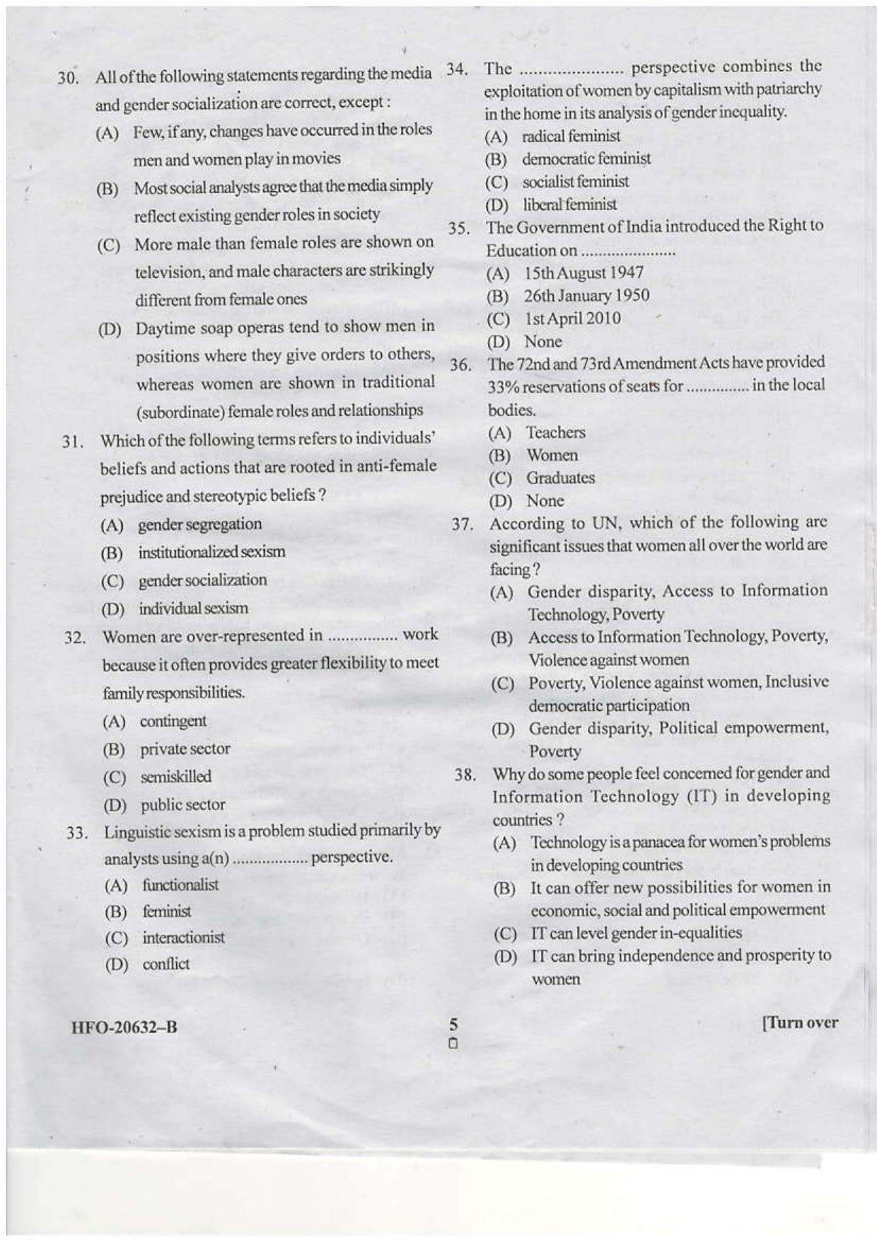 KUET 2023 M.A.Gender Studies Question Paper - Page 19