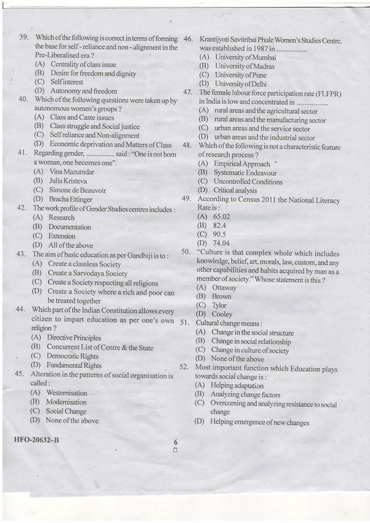 KUET 2023 M.A.Gender Studies Question Paper - Page 20