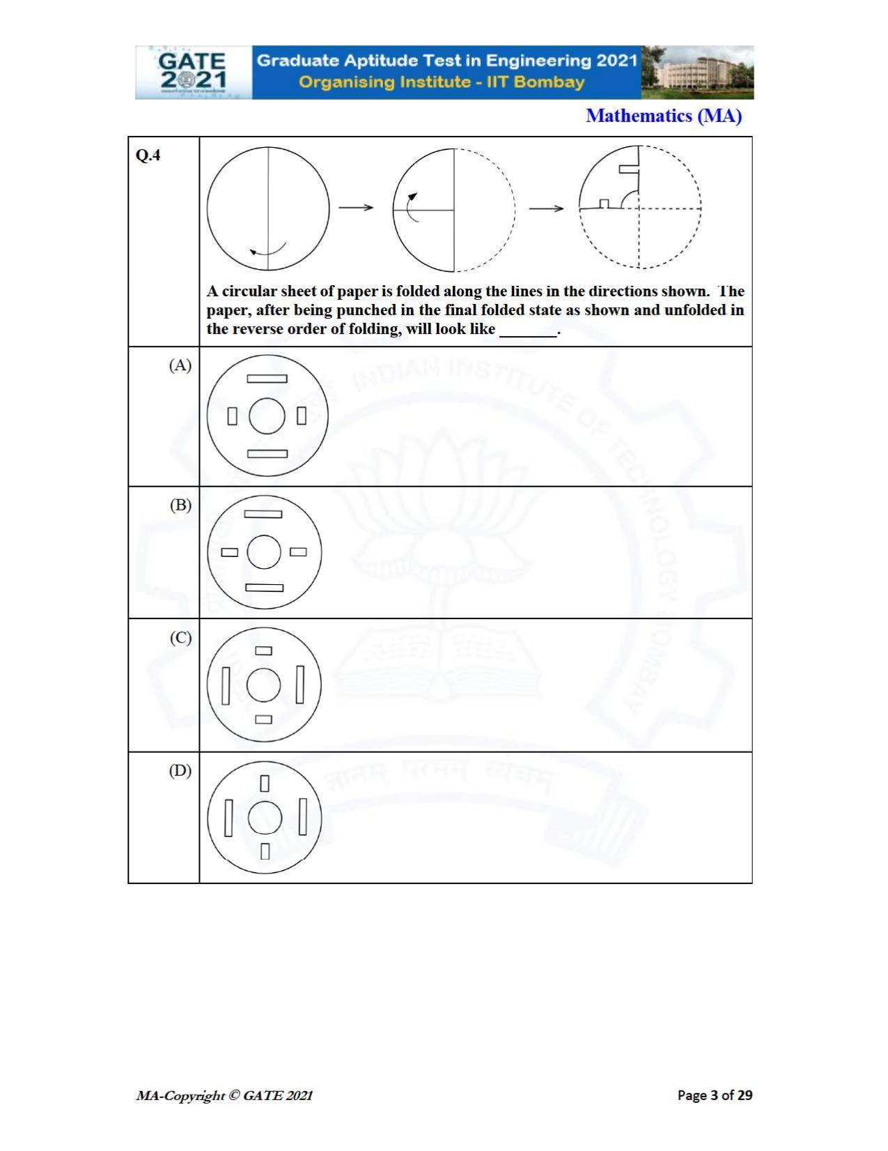 GATE 2021 Mathematics (MA) Question Paper - Page 3