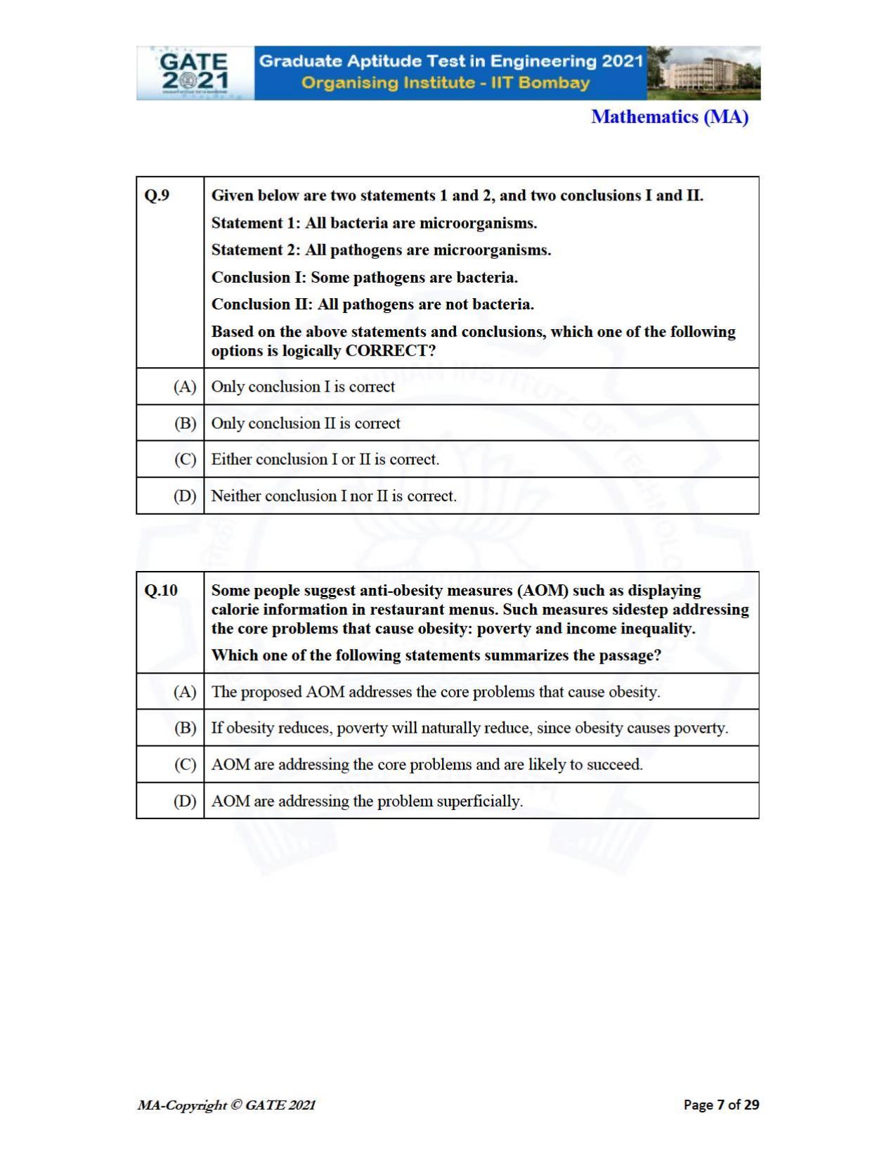 GATE 2021 Mathematics (MA) Question Paper - Page 7