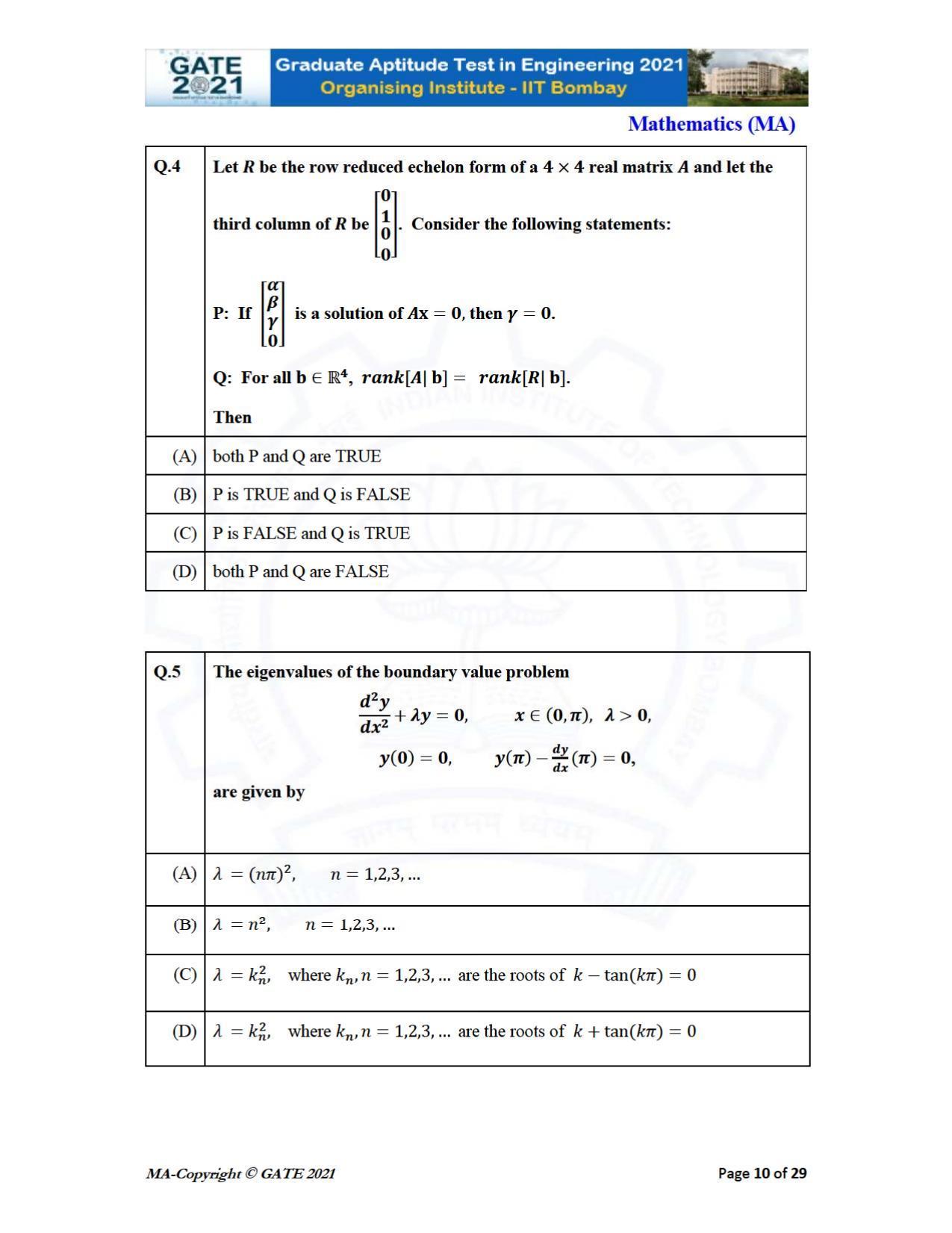 GATE 2021 Mathematics (MA) Question Paper - Page 10