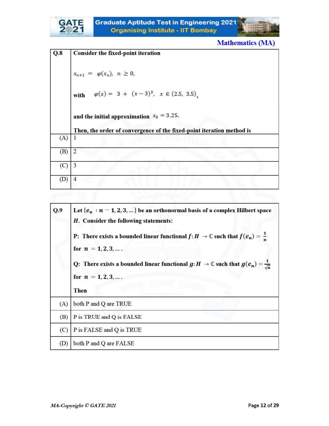 GATE 2021 Mathematics (MA) Question Paper - Page 12