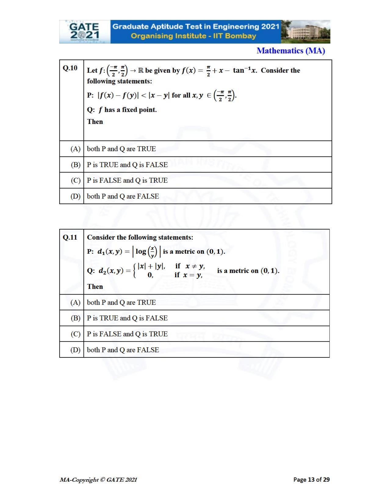 GATE 2021 Mathematics (MA) Question Paper - Page 13
