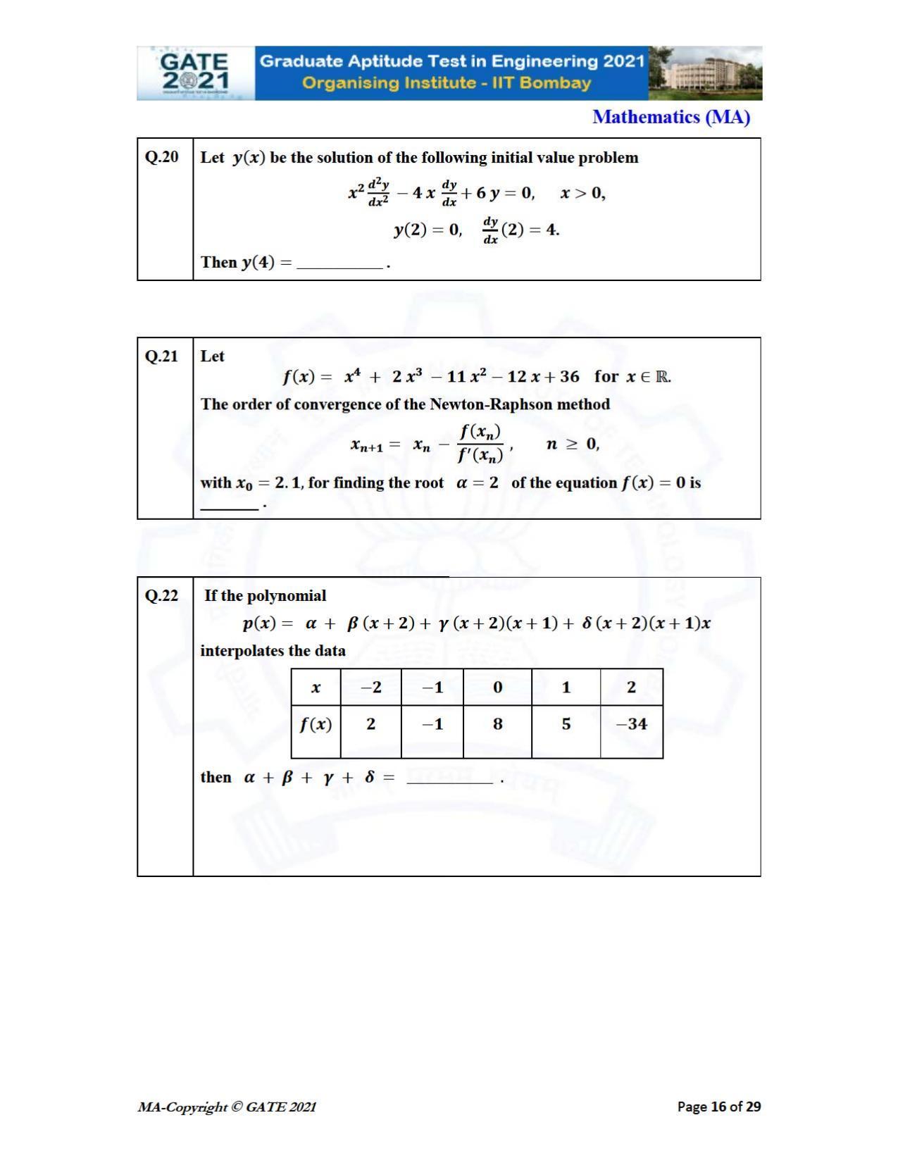 GATE 2021 Mathematics (MA) Question Paper - Page 16