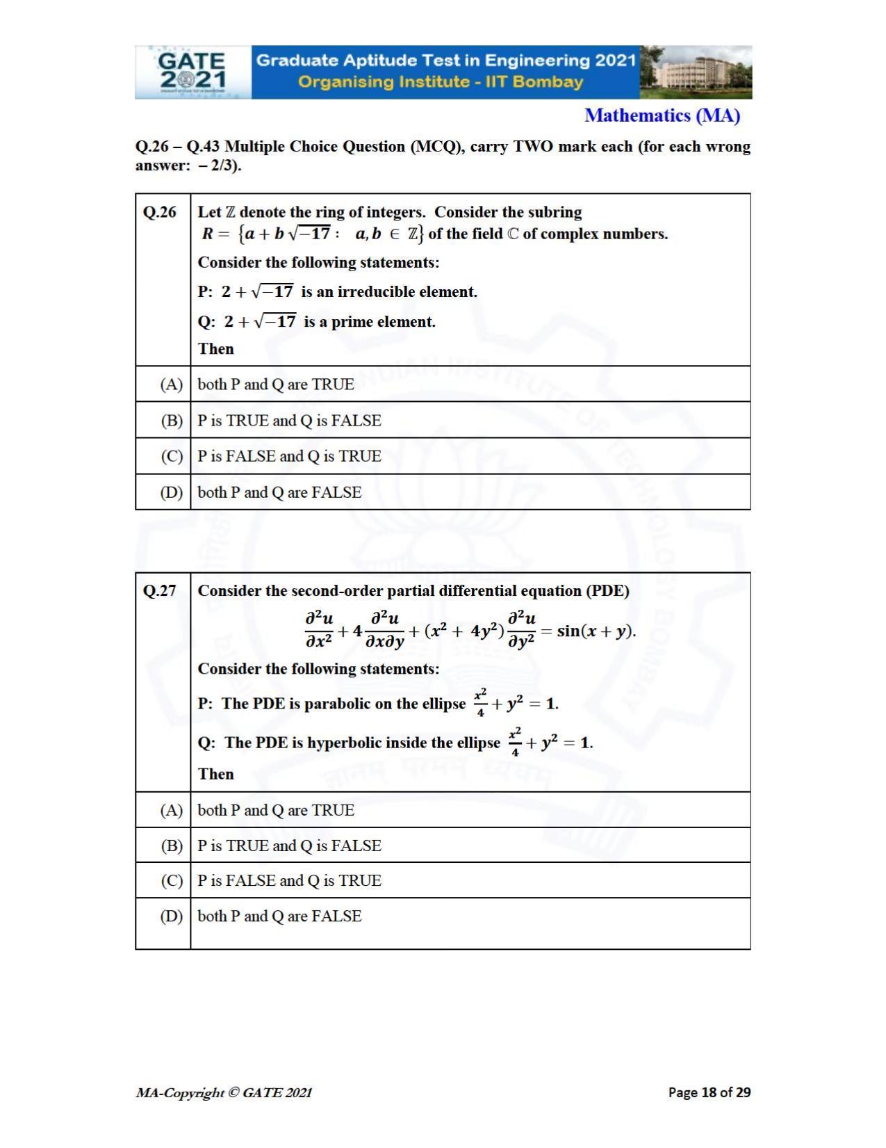 GATE 2021 Mathematics (MA) Question Paper - Page 18