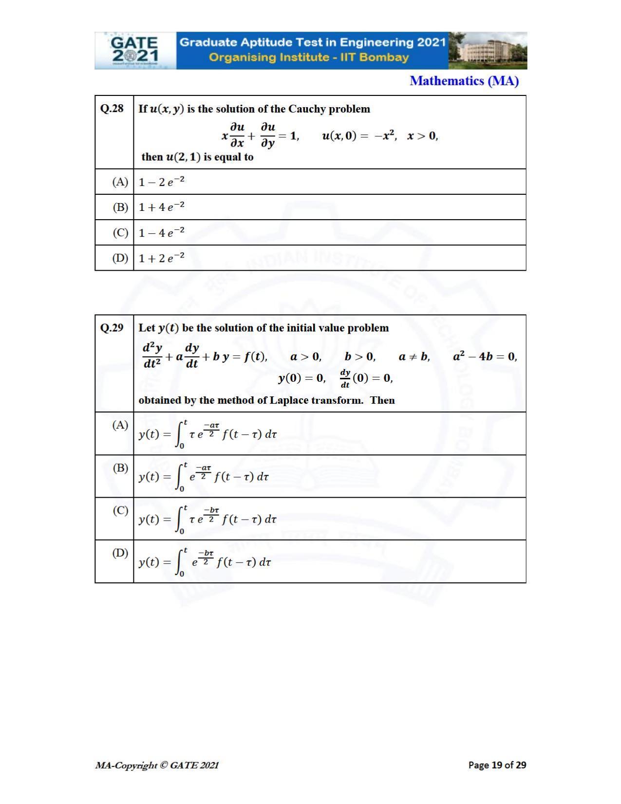 GATE 2021 Mathematics (MA) Question Paper - Page 19