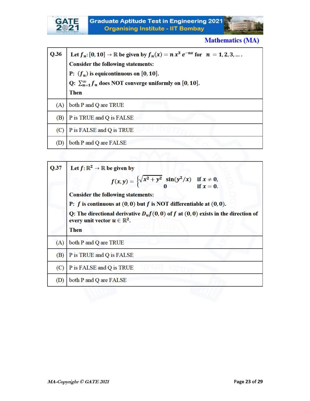 GATE 2021 Mathematics (MA) Question Paper - Page 23