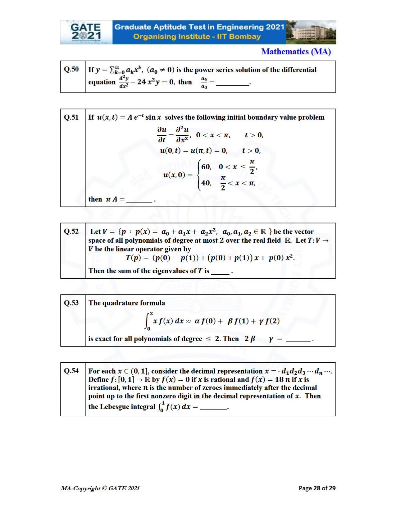 GATE 2021 Mathematics (MA) Question Paper - Page 28