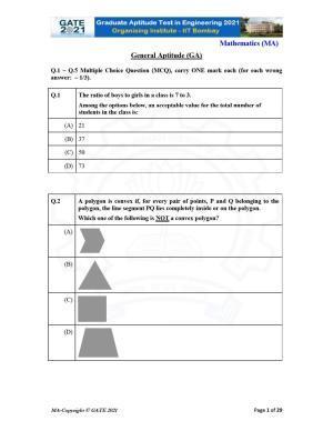 GATE 2021 Mathematics (MA) Question Paper