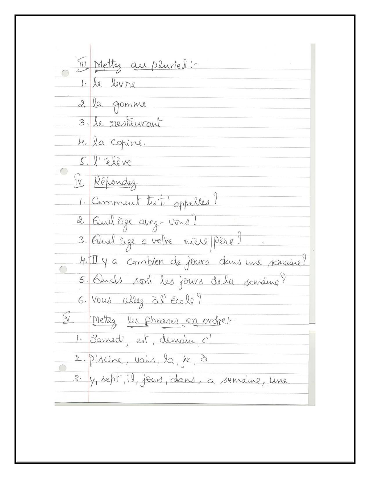 Worksheet for Class 5 French Assignment 4 - Page 2