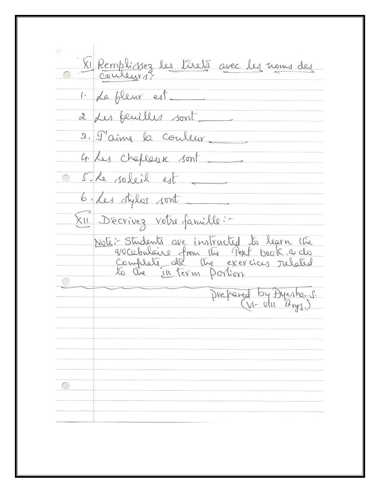 Worksheet for Class 5 French Assignment 4 - Page 5