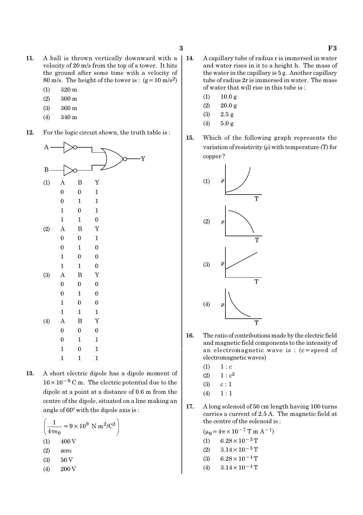 NEET F3 2020 Question Paper - Page 3