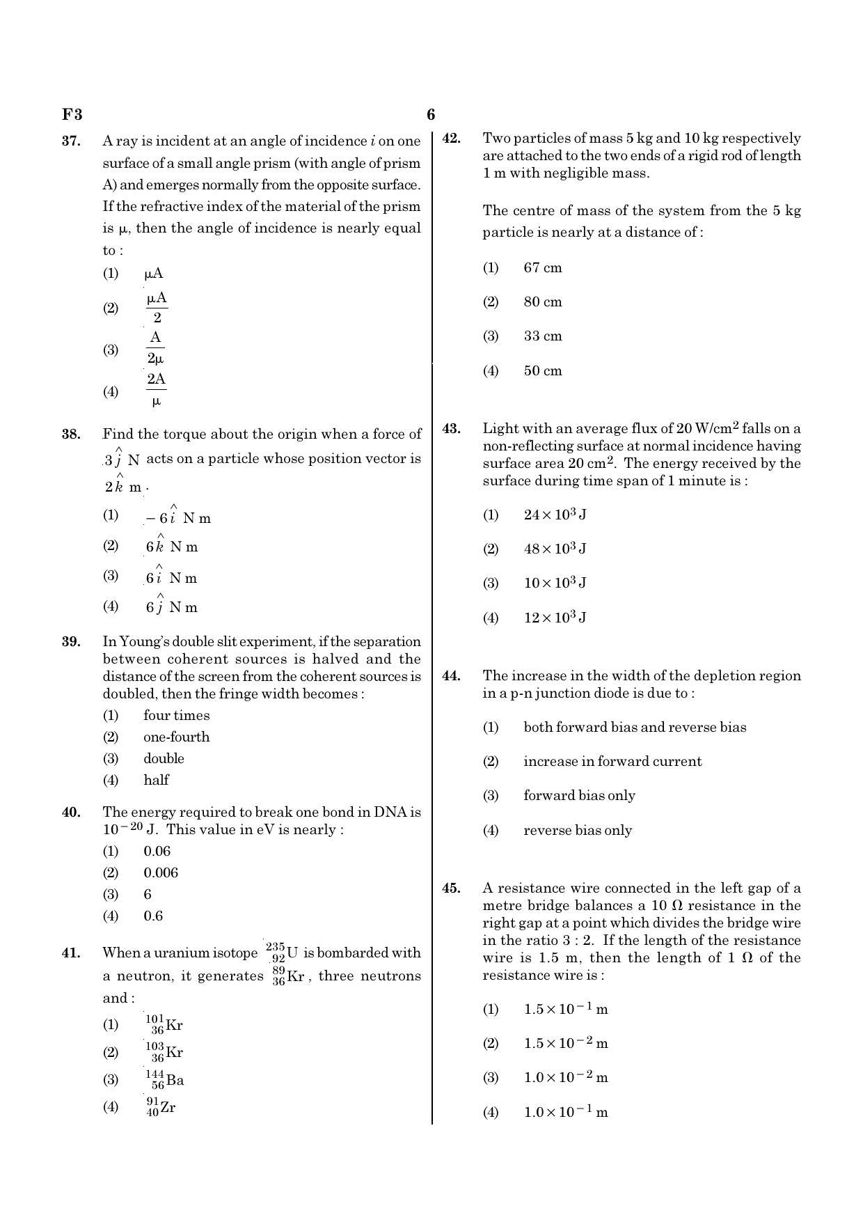NEET F3 2020 Question Paper - Page 6
