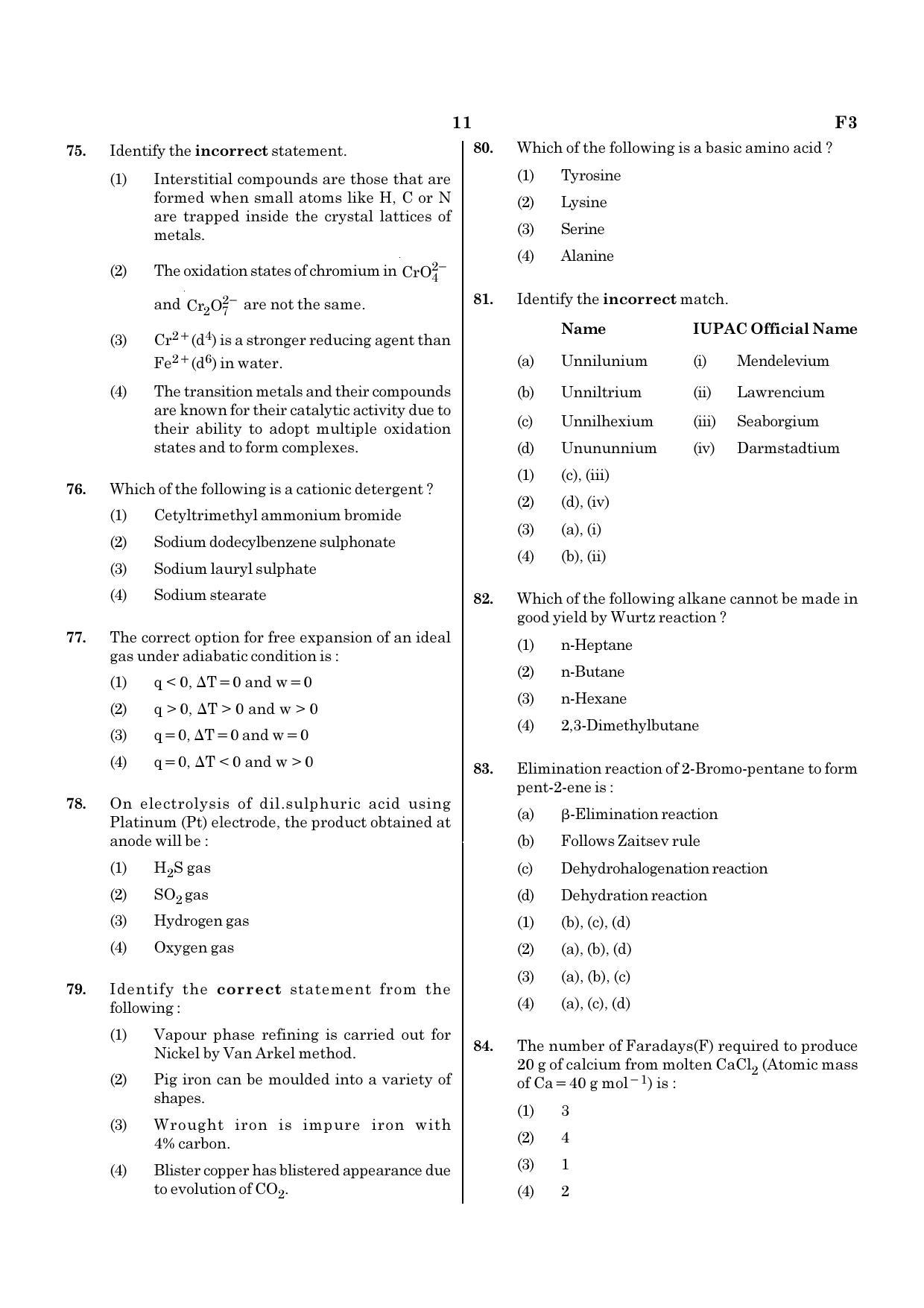 NEET F3 2020 Question Paper - Page 11
