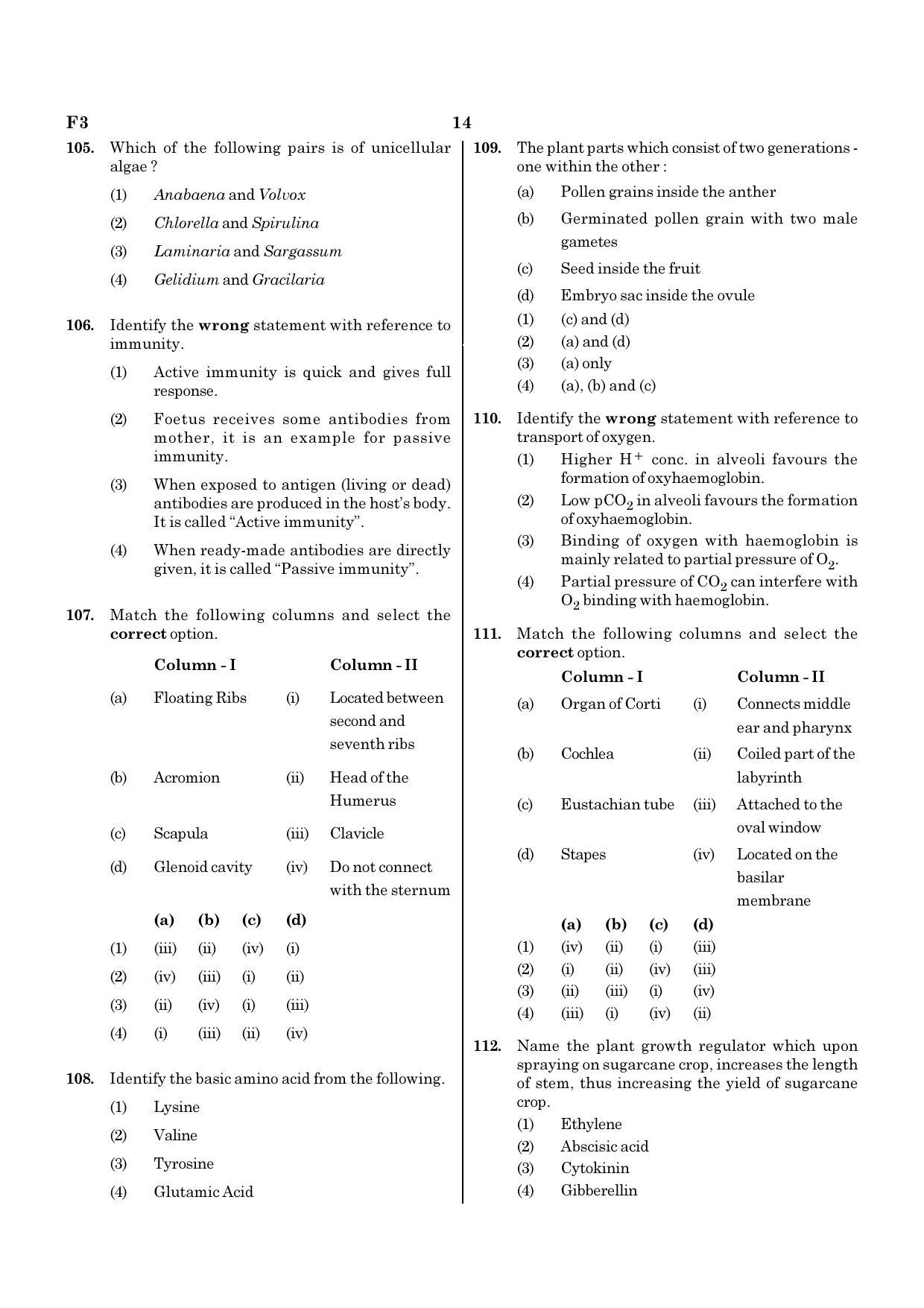NEET F3 2020 Question Paper - Page 14