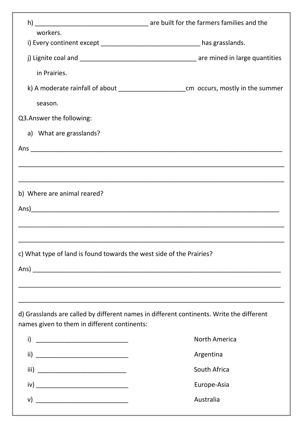Worksheet for Class 5 Social Science The treeless Grasslands Assignment 20 - Page 2