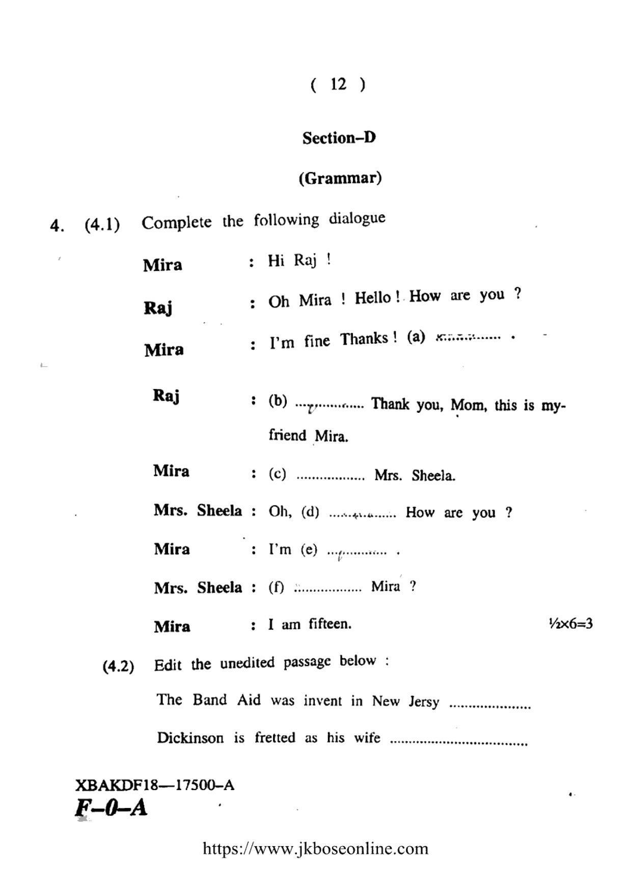 JKBOSE CLASS 10 English 17500-A 2018 - Page 12