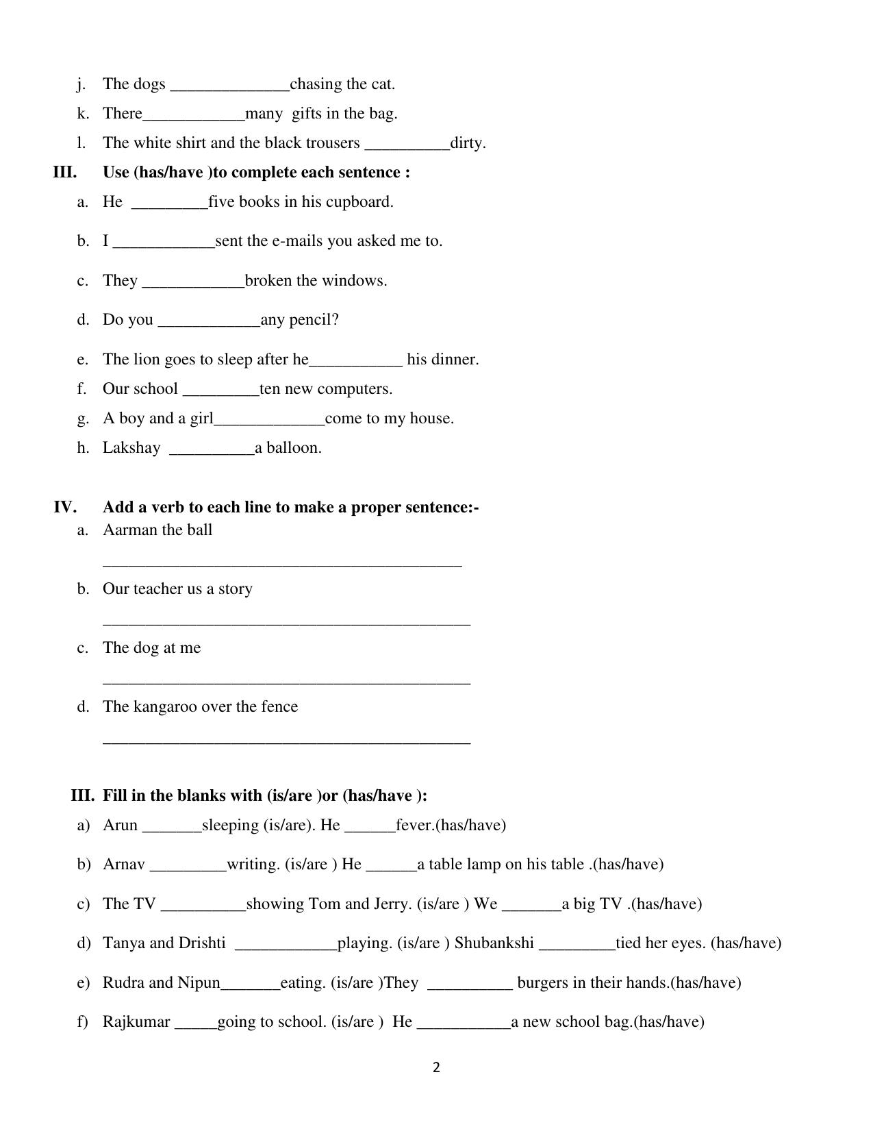 Worksheet for Class 3 English Assignment 24 - Page 2