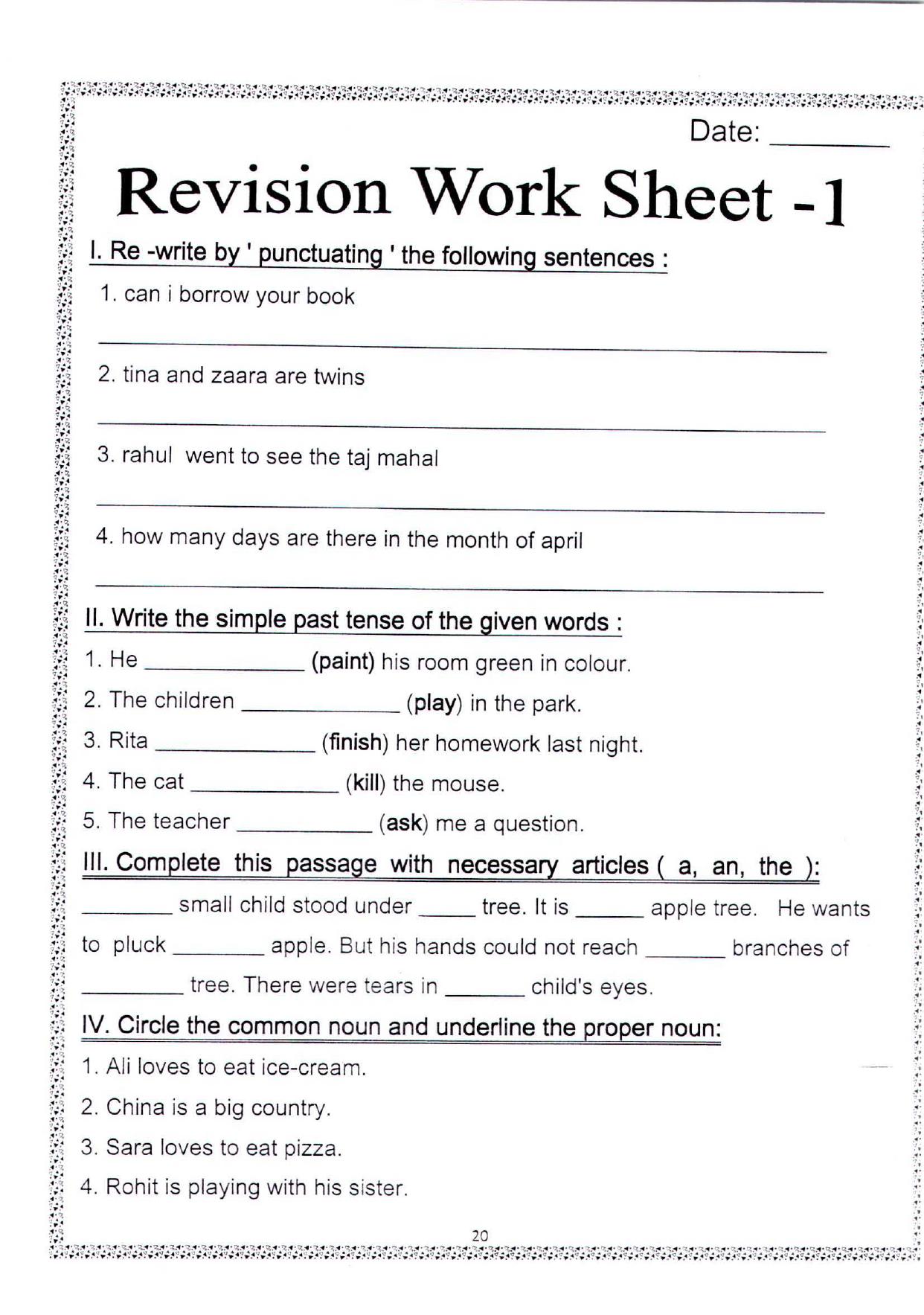 Worksheet for Class 2 English Assignment 107 Revision - Page 1