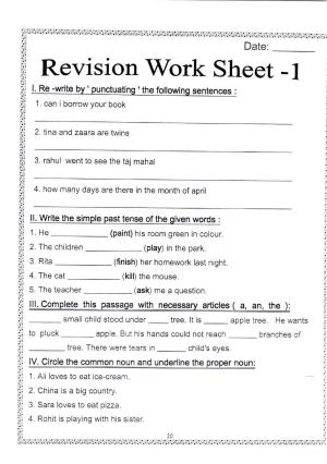Worksheet for Class 2 English Assignment 107 Revision