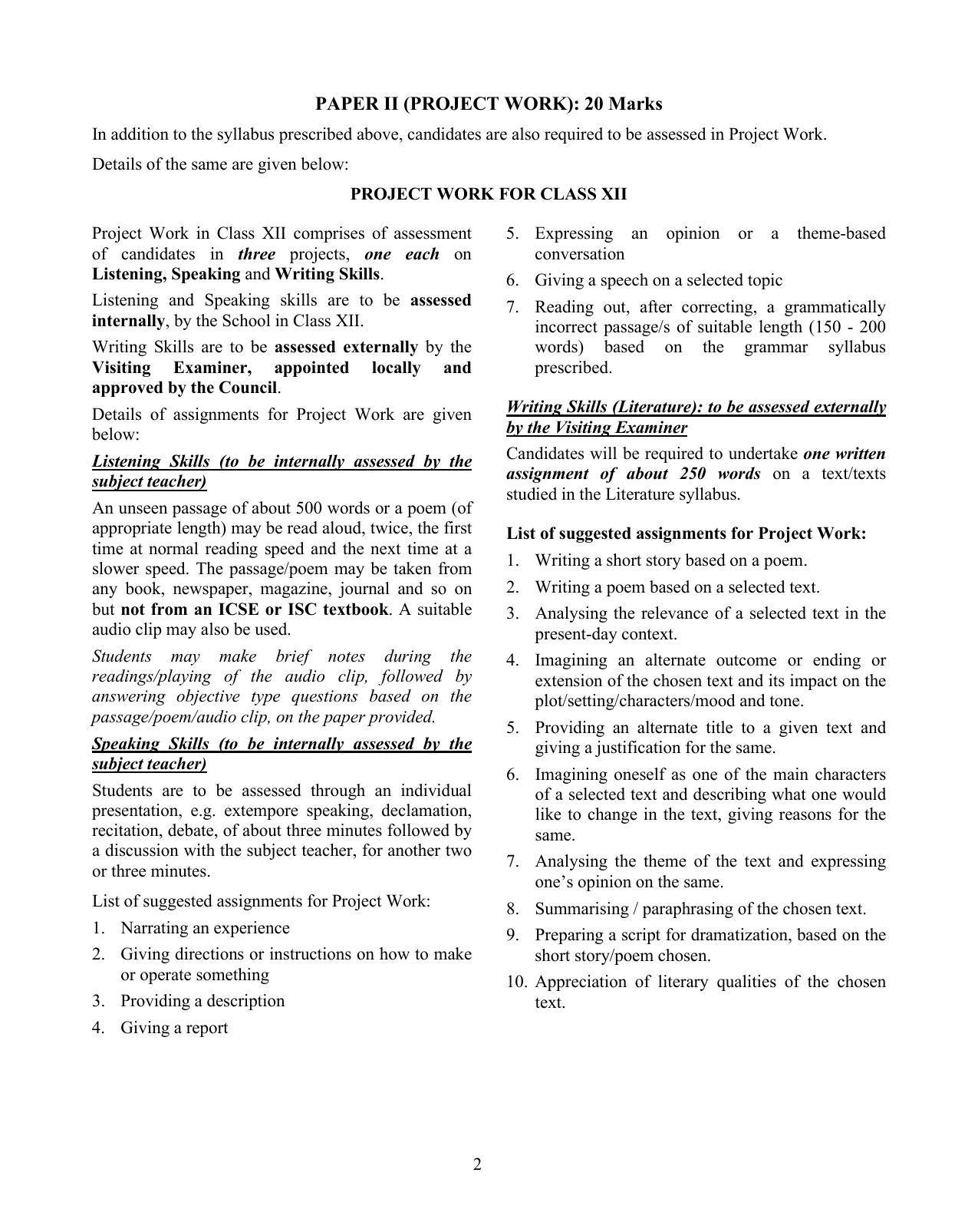 ISC Class 12 Classical Languages Syllabus - Page 2