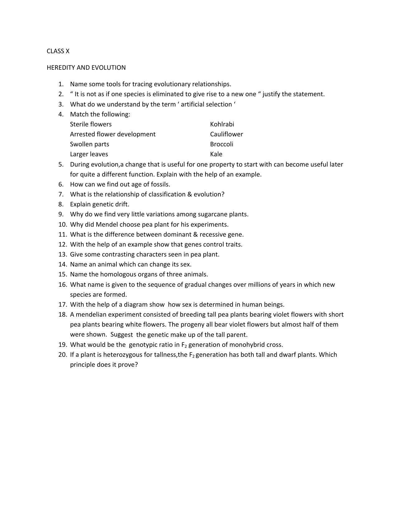 CBSE Worksheets for Class 10 Biology Heredity And Evolution Assignment 1 - Page 1