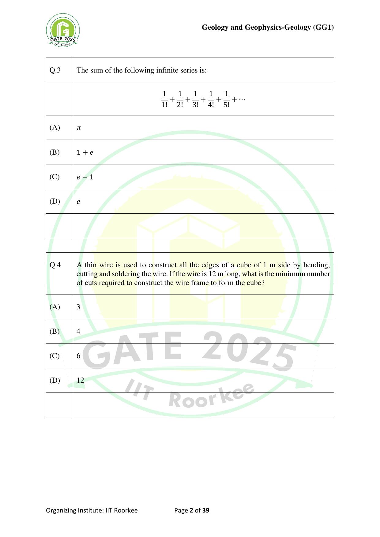 GATE 2025 Geology and Geophysics - Geology (GG-1) Question Paper - Page 2